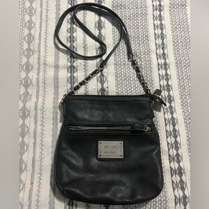 Nicole Black Leather Crossbody with Chain Detail